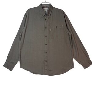 Columbia Mens LG Button Up Shirt‎ Long Sleeve Plaid Patterned Olive